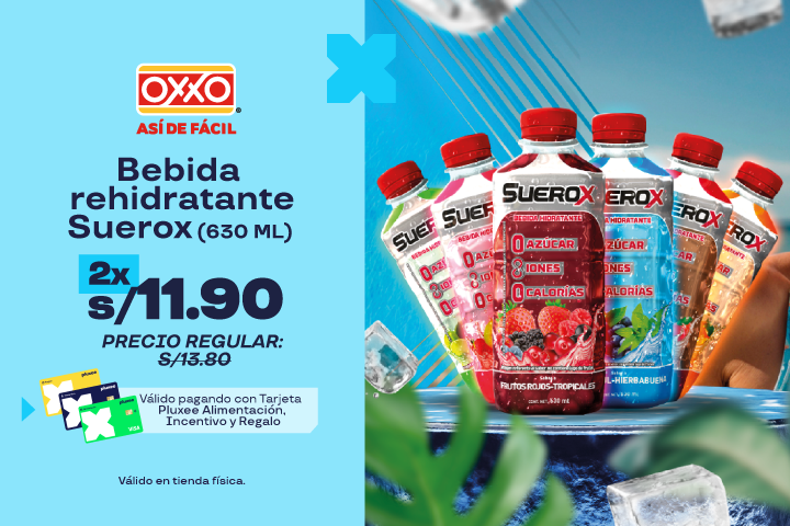 BEBIDA REHIDRATANTE SUEROX SABORES VARIADOS 630ML A 2 X S/11.90.PRECIO REGULAR:S/13.80